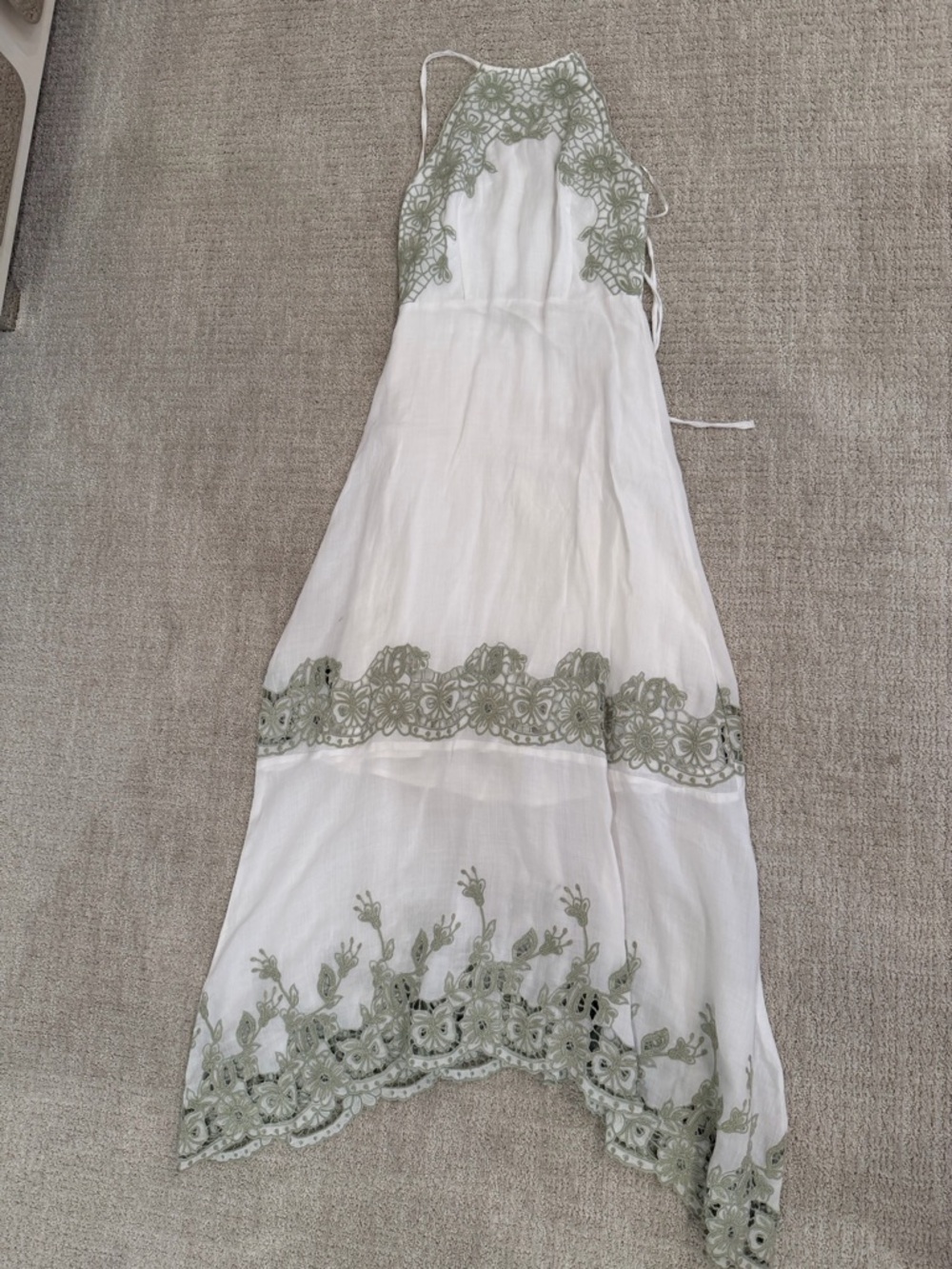 Guess White Halter Dress with Sage Green Lace Accent